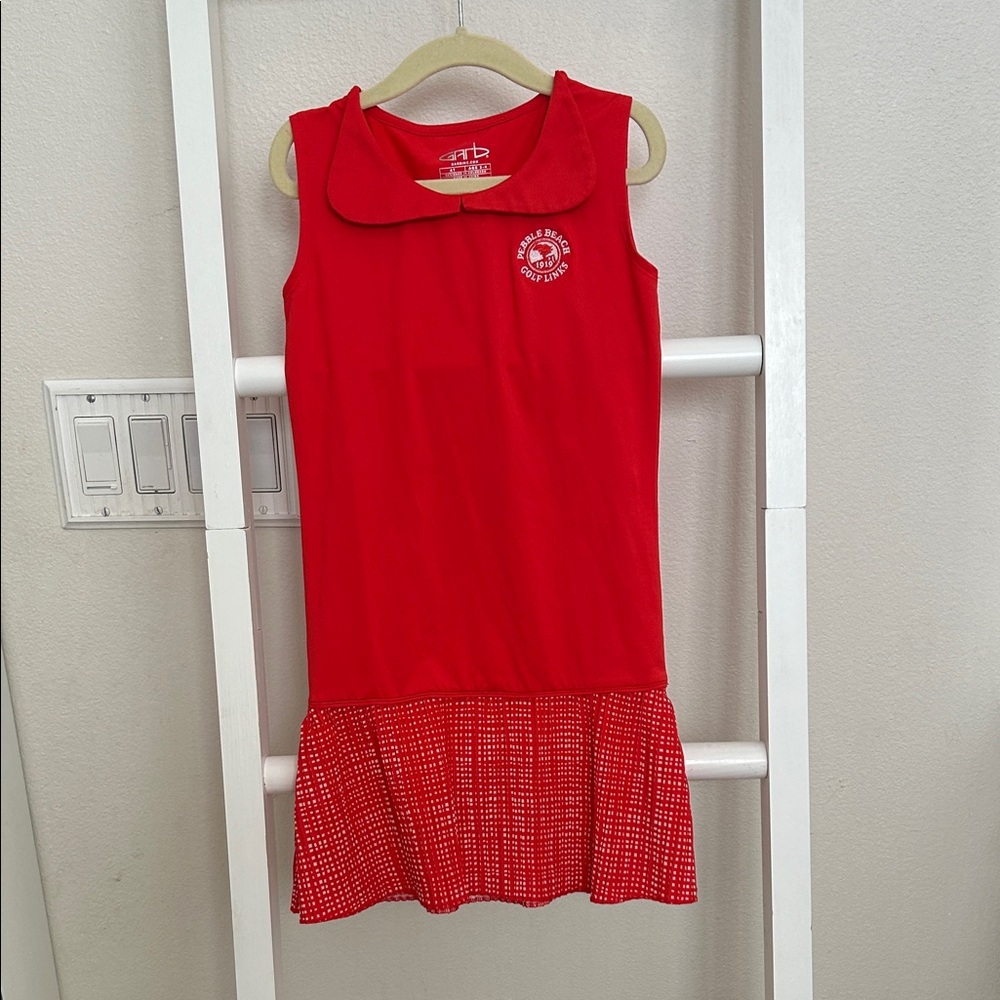 Pebble Beach Golf Links Red Sleeveless Golf Tennis Dress with White Pattern- 4T